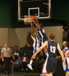 Deuce Bello throws one of many dunks down