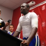 Lewis speaks with the media after leading Duke to win on the road at N.C. State
