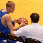 Plumlee confers with Coach K - copyright Blue Devil Nation Photo