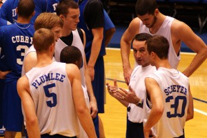 Coach K instructs current players