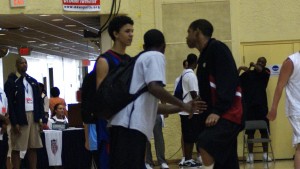 Austin RIvers, Kyrie Irving and Andre Dawkins share a moment during this past seasons AAU Nationionals in Orlando - BDN Photo