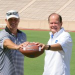 BDN's Mark Watson and Duke HC David Cutcliffe from Duke Football Photo Day in Durham.