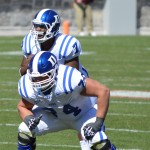 The Duke offensive line allowed 5 sacks and was whistled for 5 false starts against the Hokies. - BDN Photo