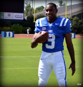 Duke All-ACC WR Jamison Crowder finished with a receiving, rushing, and return TD Saturday - BDN Photo