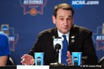 Head coach Mike Krzyzewski of the Duke Blue Devils addresses the media following their game against the Oregon Ducks during the West Regional Semifinal of the 2016 NCAA Men's Basketball Tournament at Honda Center on March 24, 2016 in Anaheim, CA. (Lance King/WRAL contributor)